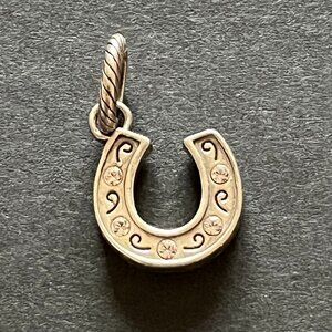 Brighton Silver Plated ABC Lucky Horseshoe Necklace Charm With Crystal Accents